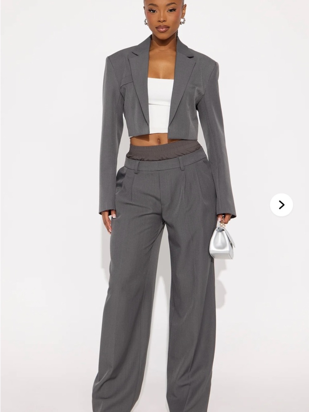 Gray Cropped Blazer with Wide-Leg Pants